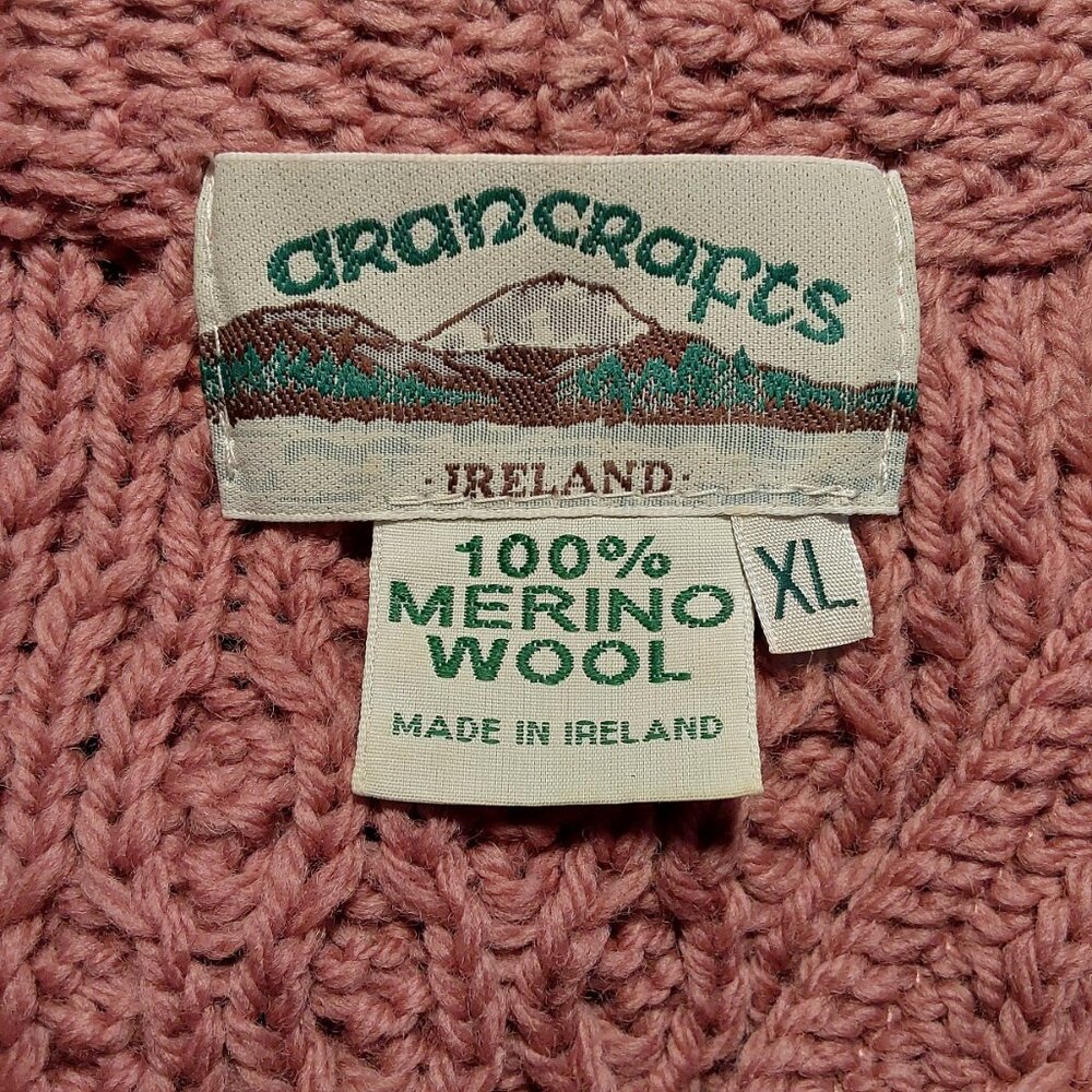 Aran Crafts 100% Merino Wool Cable Knit Long Cardigan Coat Rose/Mauve Cozy XL - Picture 6 of 7